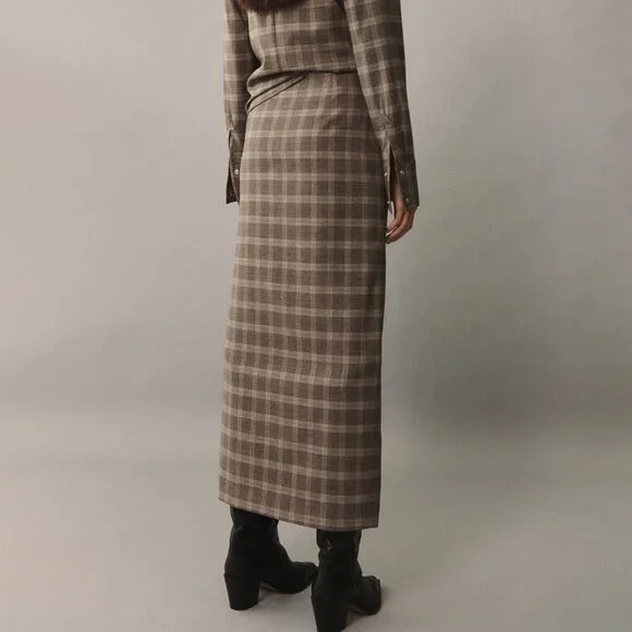 Mango Beige Plaid Check Skirt With Slit/NWT/10 (EU 42) - Picture 3 of 16